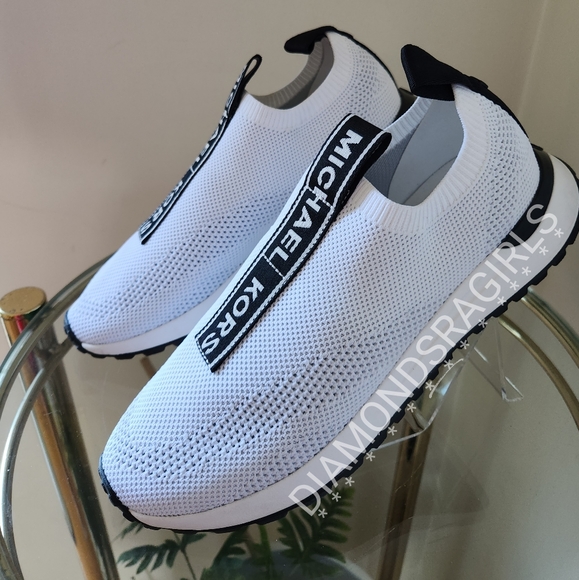 MICHAEL KORS Bodie Logo Tape Mesh Slip-On Trainer White Black Size 8.5 - Picture 6 of 17